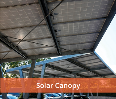 Solar canopies in a company parking lot